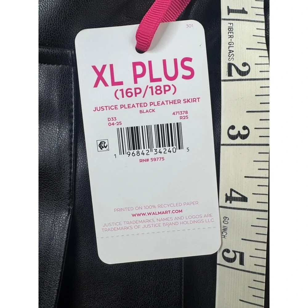 Justice XL 16/18‎ Plus Black Pleated Pleather Skort Faux Leather Skirt Emo Punk